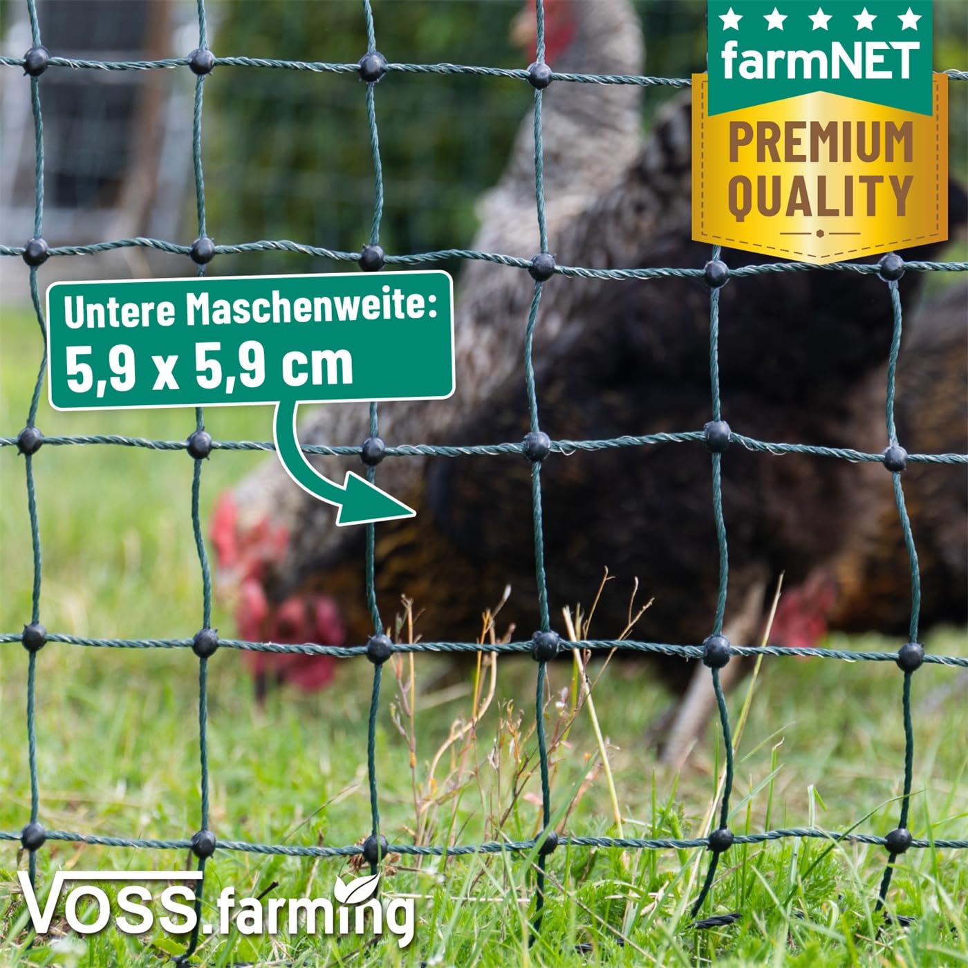VOSS.farming Rete pollame farmNET per recinzioni Non elettrificabili, 112 cm di Altezza e 25 m di Lunghezza, a Punta Doppia, Dotata di 9 Pali, Colore Verde