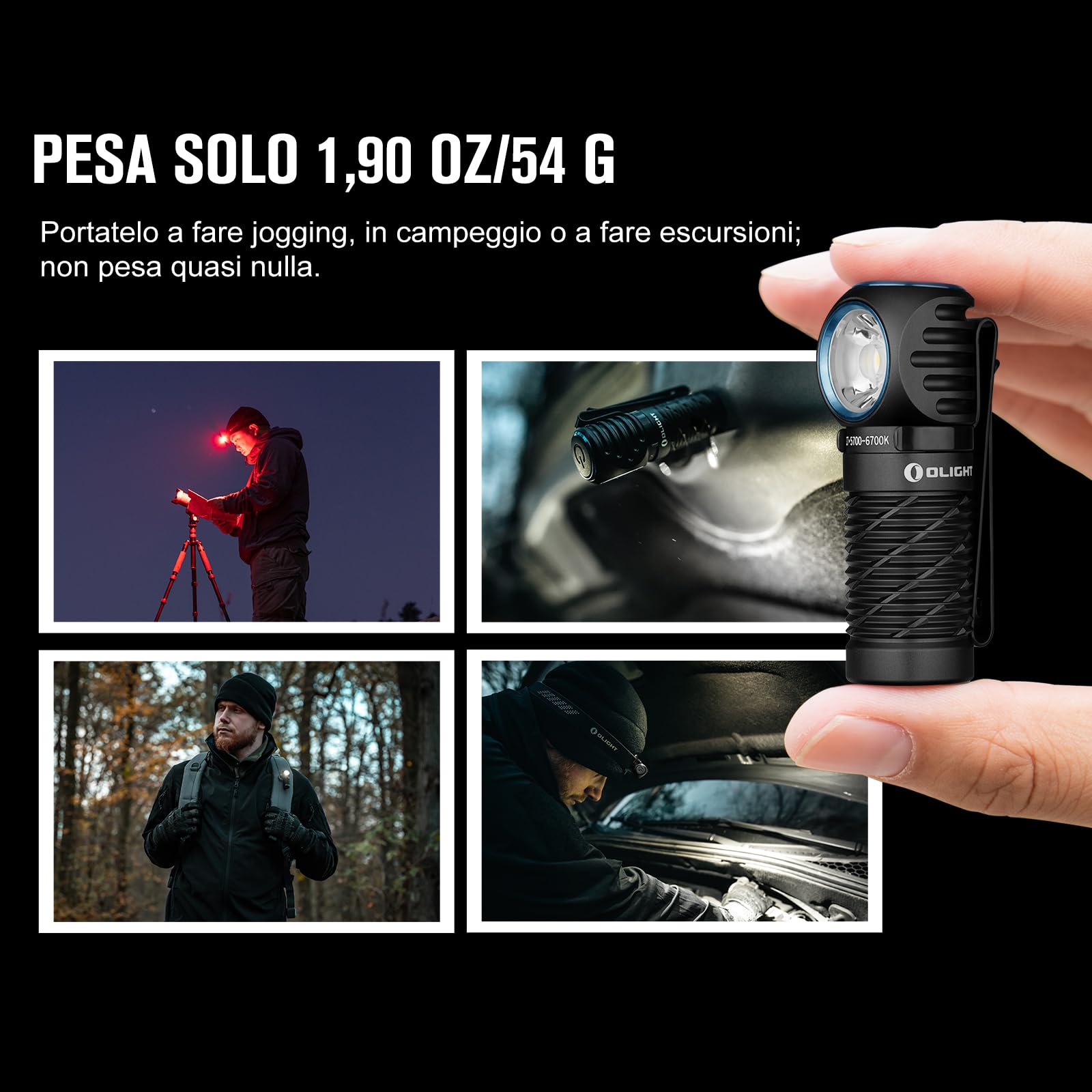 OLIGHT Perun 2 mini Lampada Frontale LED 1100 Lumen Torcia Elettrica Ricaricabile 5 Livelli di luminosità, Regolabile a 180° per Corsa, Jogging, Campeggio, le segnalazioni di emergenza (Nero CW)