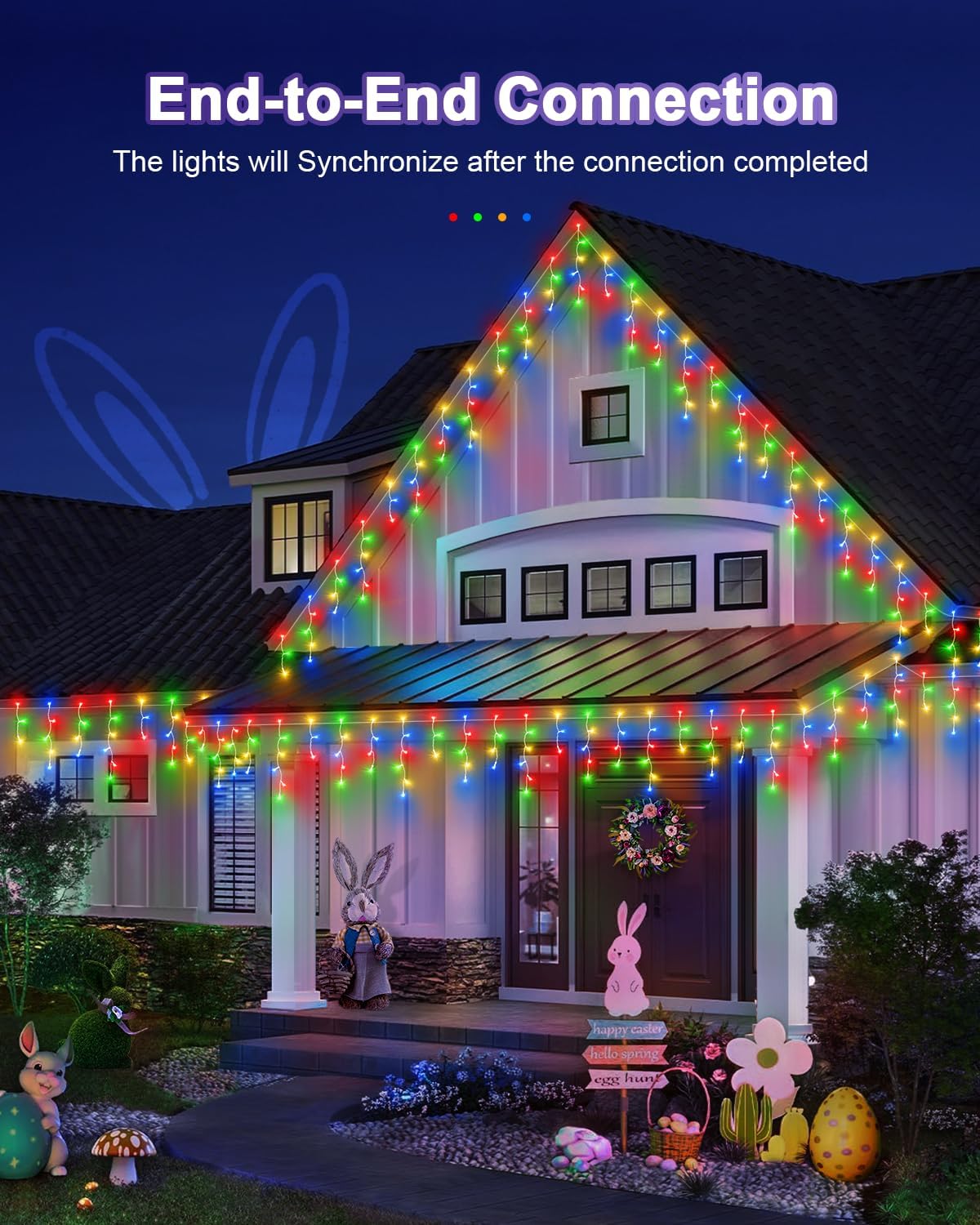 Christmas Lights Outdoor, 53 FT 486 LED Christmas Lights for Outside, Timer & Memory, Plug in 8 Modes Hanging Fairy Lights with 108 Drops for House Eaves Yard Patio Holidays Decorations, Multicolor