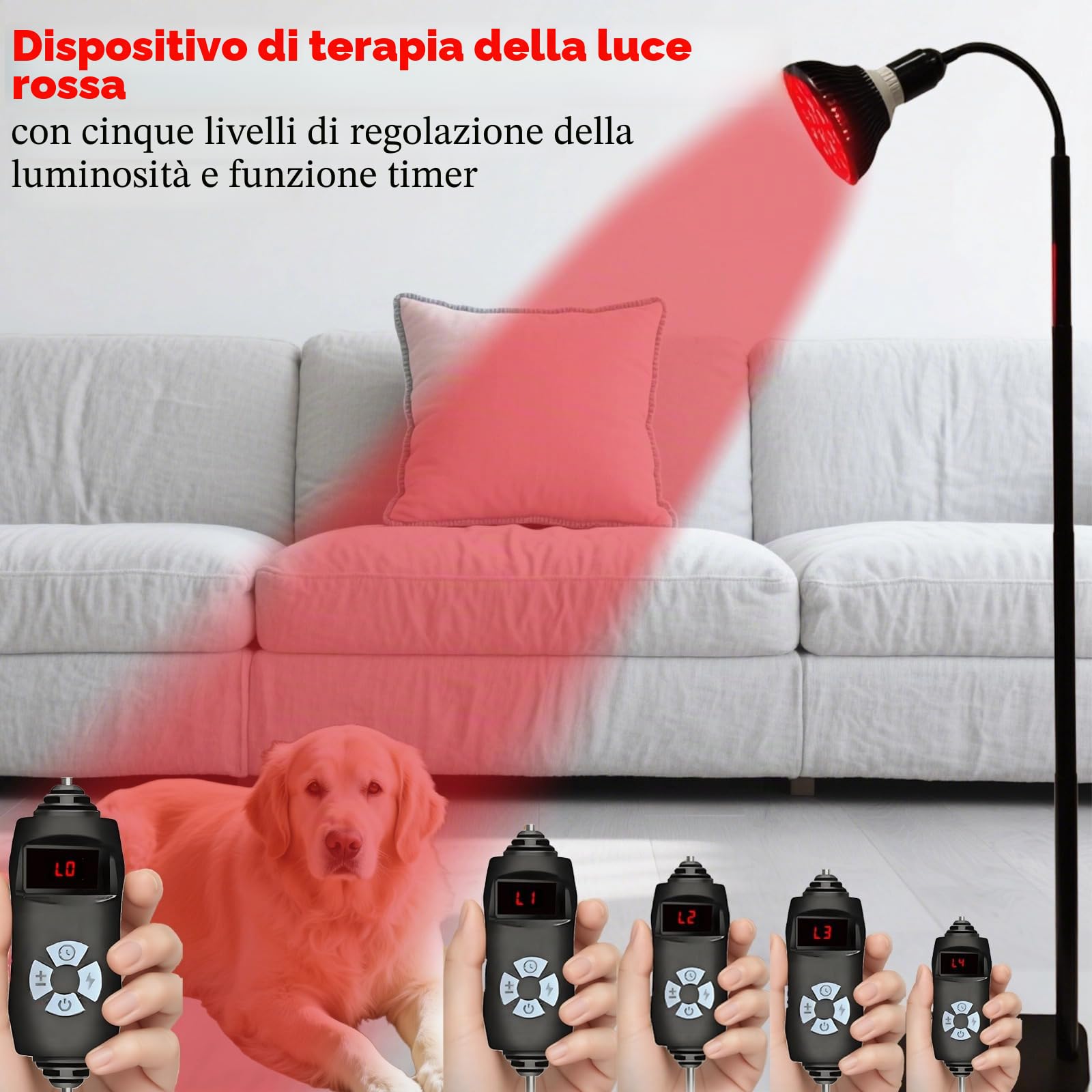 Lampada per terapia con luce rossa a infrarossi 660nm e 850nm con supporto e angoli regolabili per viso e corpo - 54W 18 LED, timer 5-30 minuti, 5 livelli di luminosità con occhiali - donne e ragazze