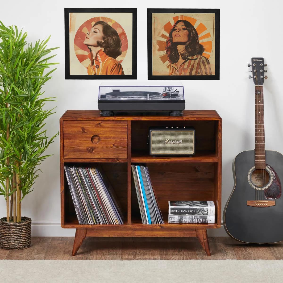 2 cornici per dischi in vinile - Cornice per album in legno nero massiccio per dischi in vinile, 32,6 x 32,6 x 4,1 cm, con copertura in acrilico trasparente, perfetta per copertine LP e