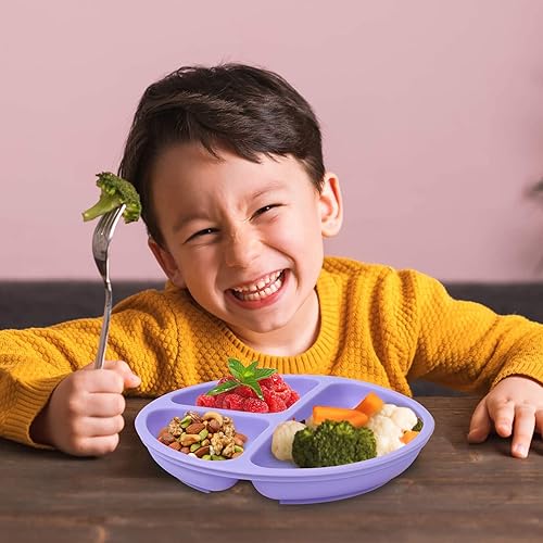 Vista 4 de Cibeat Platos para niños pequeños, 3 unidades, 100% silicona, ventosas para bebés y niños pequeños, aptos para microondas y lavavajillas, sin BPA