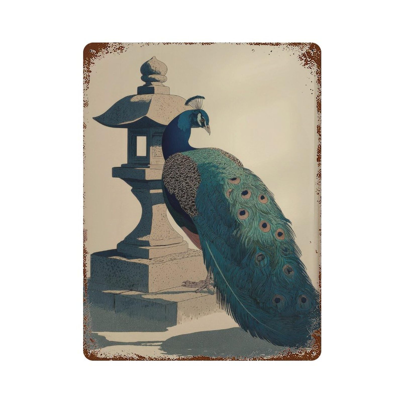 xiaoxiaoshen Peacock With Stone Lantern. Traditional Japanese Ukiyo Wall Decor Art Metal Tin Poster Modern Home Decor Art Home Bar Shop Decorations Vintage Sign 40x30cm