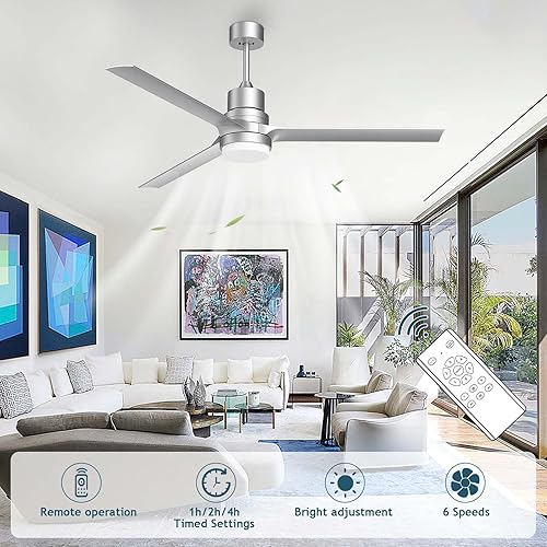 Miniatura 9 de Ventiladores de techo con luces, control remoto, ventiladores de techo modernos de 52 pulgadas con motor CC reversible para patio, dormitorio, sala