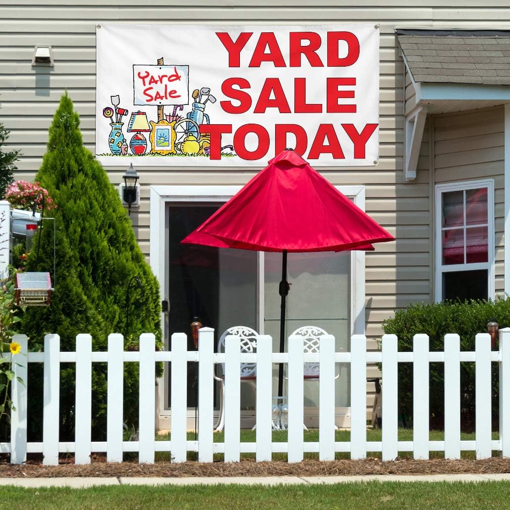Vinyl Banner Multiple Sizes Yard Sale Today Red Business Outdoor Weatherproof Industrial Yard Signs 4 Grommets 24x36Inches