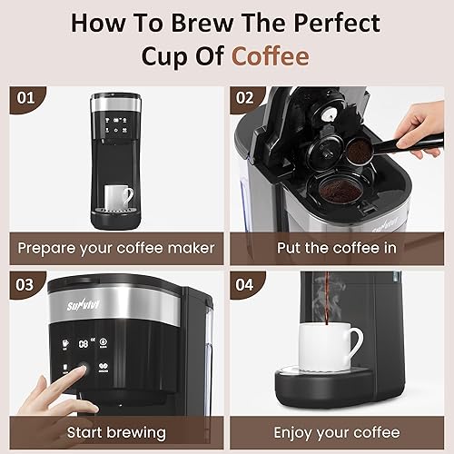 Miniatura 6 de SUNVIVI Cafetera helada, cafetera de una sola porción con 3 opciones de preparación para cápsulas K Cup o café molido, depósito de agua extraíble de