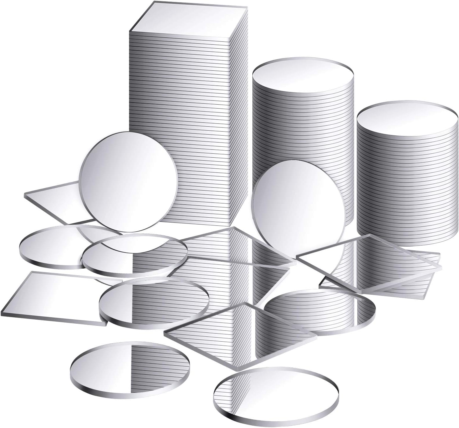 100 Pieces Round Square Mirror Tiles, Mini Size Circle Mirror, Small Square Glass, DIY Mosaic Glass Circles Tiles for Arts and Crafts Projects, Traveling, Framing, Room Home Decor