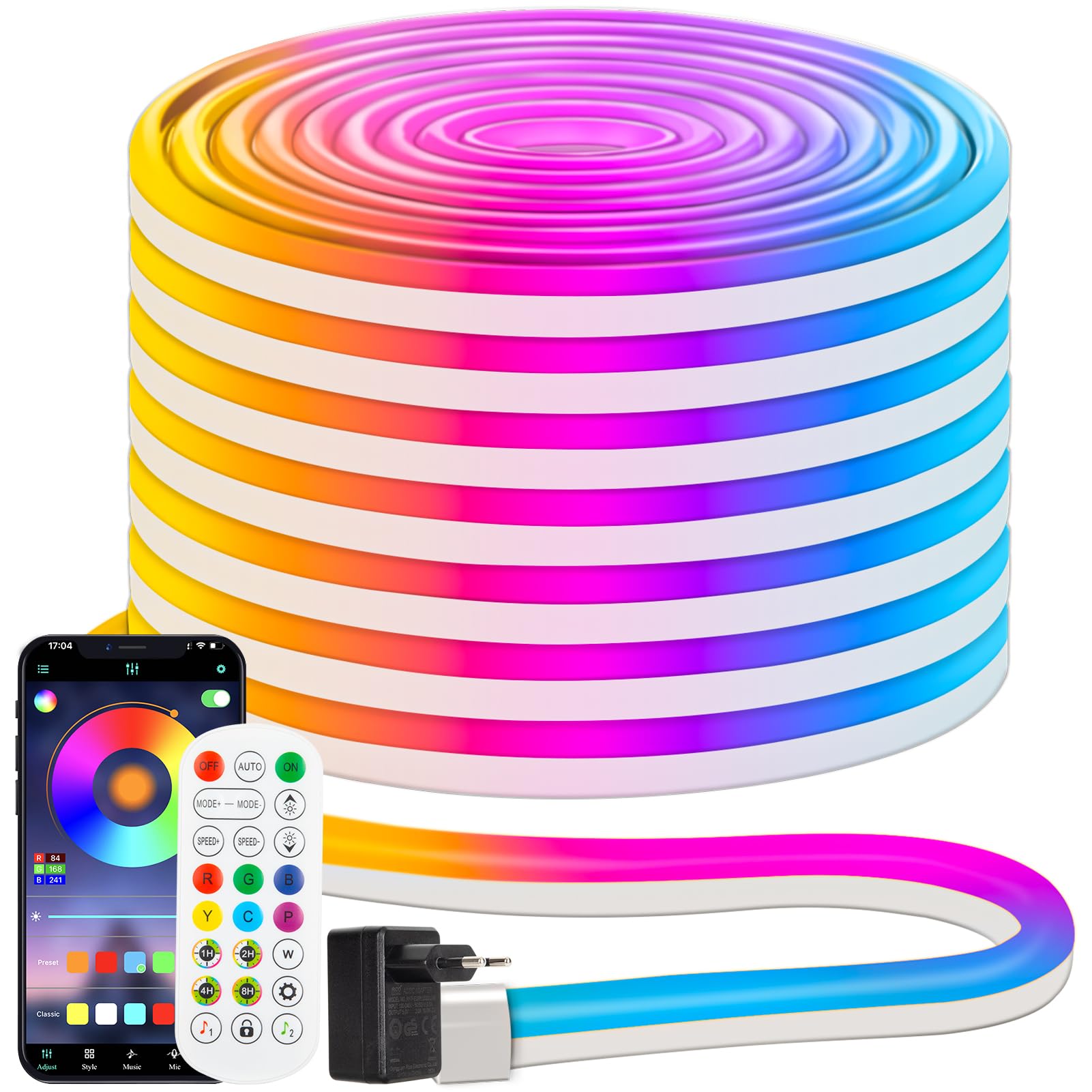 15 m RGB Neon LED Strip, flexible mehrfarbige Neon LED Streifen, Steuerung mit App/Fernbedienung, IP67 LED Neon Rope Light für Gaming Schlafzimmer Innen und Außendekoration