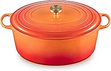 Horno holand&eacute;s ovalado exclusivo de hierro fundido esmaltado Le Creuset, 15,5 qt., Flamme Doree con perilla de crisol