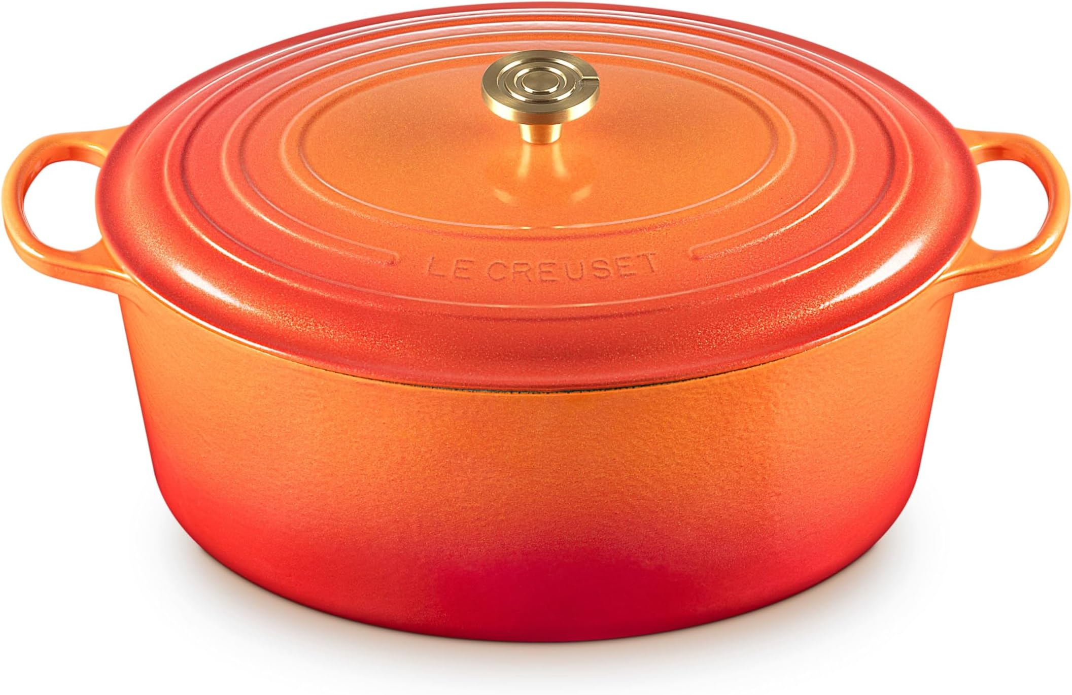 Le Creuset Enameled Cast Iron Signature Oval Dutch Oven, 15.5 qt., Flamme Doree with Crucible Knob
