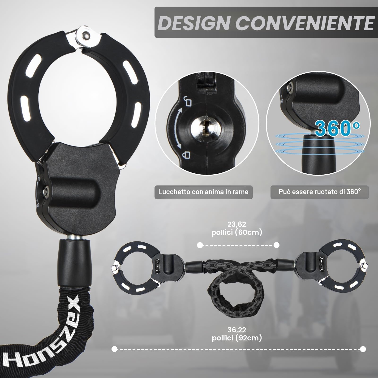 Antifurto Monopattino Elettrico, Lucchetto Bicicletta Antifurto, Serrature Antifurto per Biciclette Elettriche, E Scooter, Lucchetti a Catena Con Chiave e Borsa Impermeabile