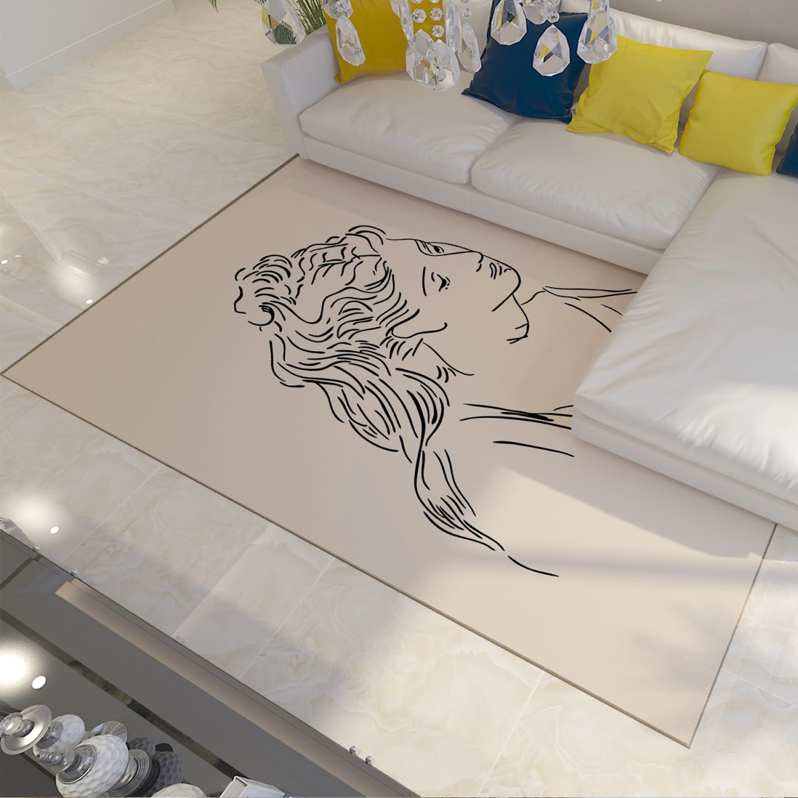 Tapis de salon Pablo Picasso fait main dessin peinture haut de gamme blanc 150x240cm