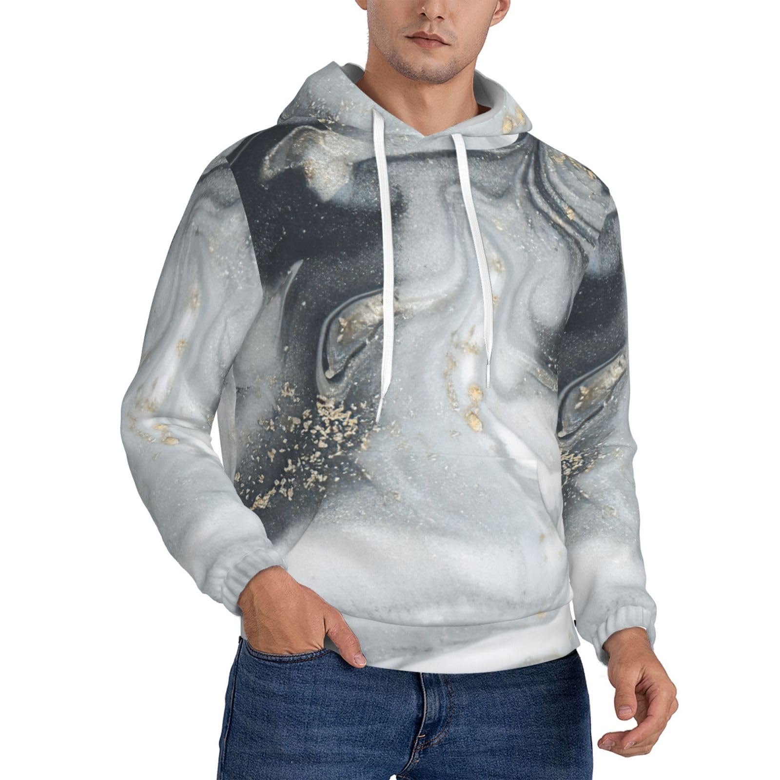 Imprimé marbre oriental sweat à capuche homme pull chic - 8