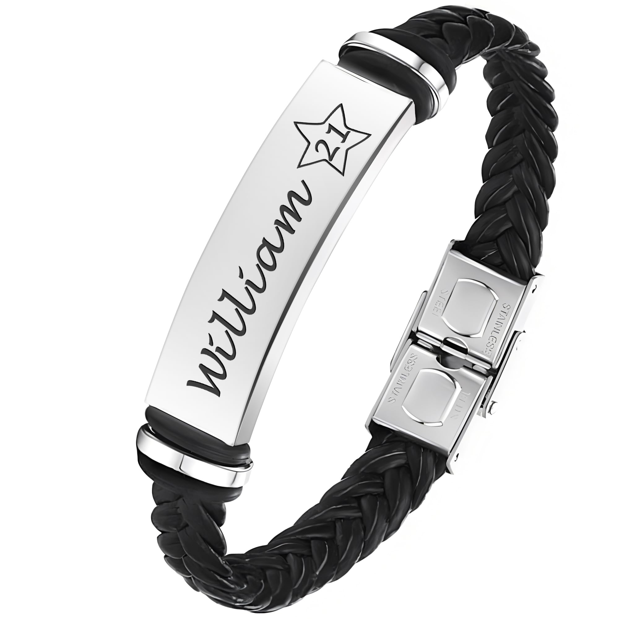 EDSG Mens Bracelet Personalized Custom Bracelets for Men Leather Engraved Bracelet Gift for Boyfriend Husband Dad Bestman Gift for Valentines Day Christmas, Birthday, Wedding, Anniversary, Father's Day