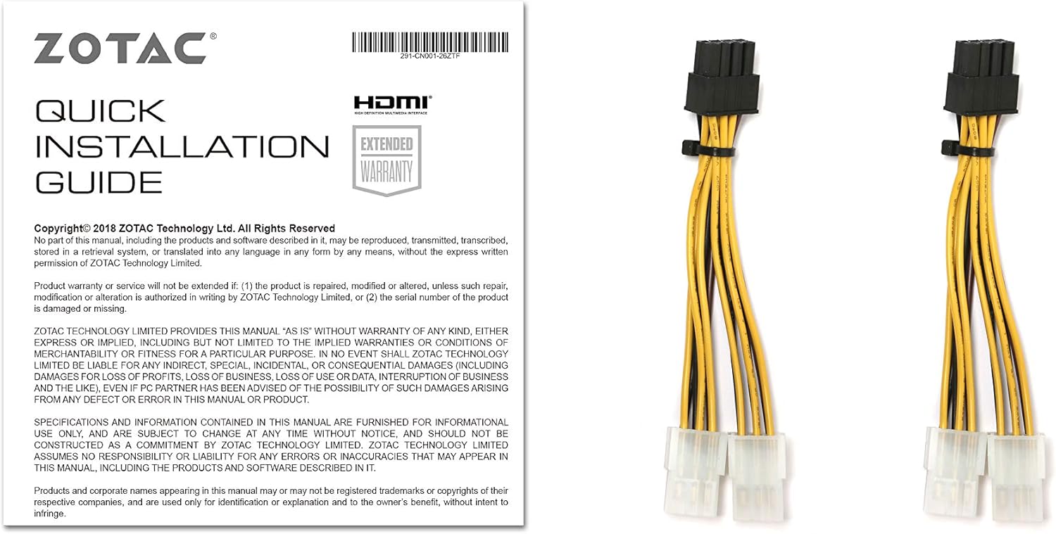 ZOTAC GAMING GeForce RTX 2080 Ti Quick Installation Guide and Power Cables