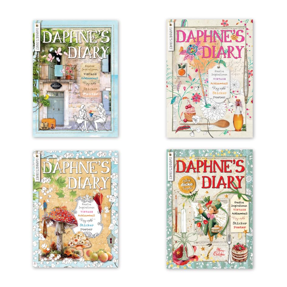 Daphne’s Diary Magazin Jahrespaket 2025 (Deutsch) | Ausgaben #1–8 | Kreatives Magazin | Voller kreativer Inspiration rund um Journaling, Achtsamkeit, Zeichnen, Kochen & Reisen | 8 Ausgaben