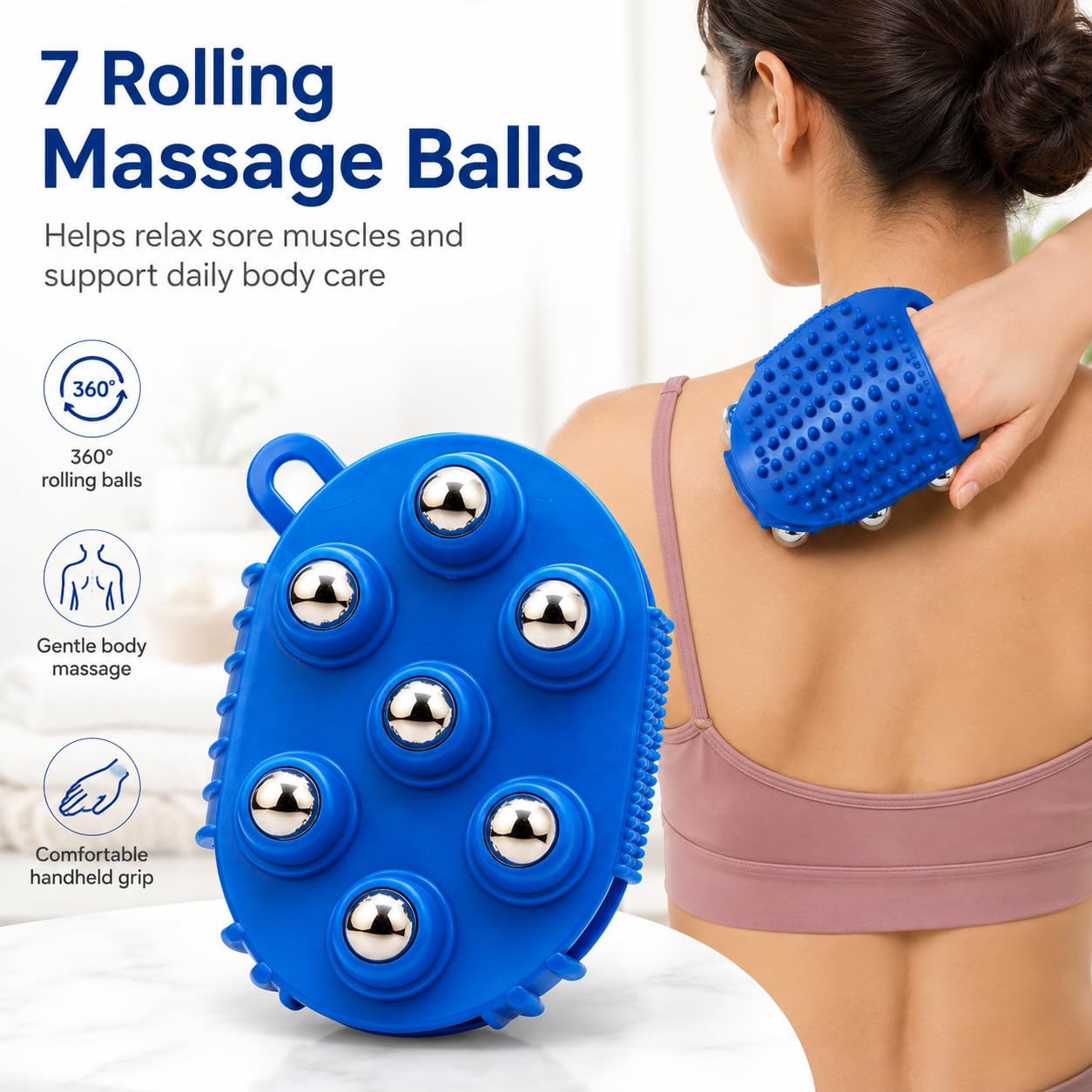 Lymphmassagehandschuhe, 2 Stück, Handmassageball mit 7 360-Grad-Metall-Rollkugeln, Massagehandschuhbürste für Schönheitskörperpflege, 13 x 9,5 x 3,8 cm