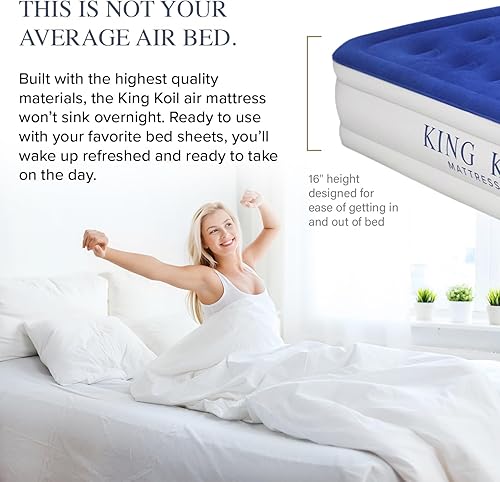 Vista 31 de King Koil colchón de aire de tamaño individual con bomba de aire integrada, la mejor cama inflable de tamaño individual, colchón de aire elevado