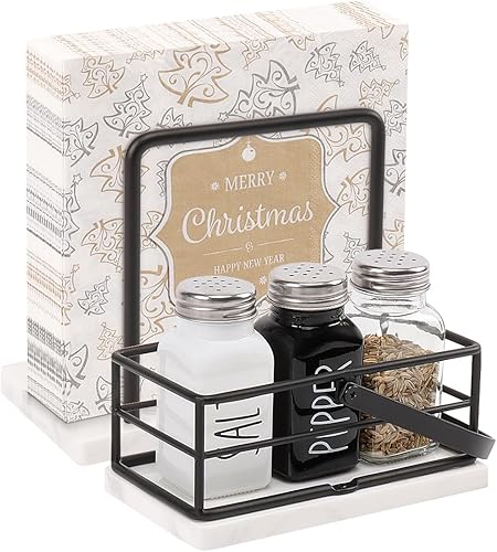Servilletero de metal, moderno dispensador de papel de seda independiente con almacenamiento de condimentos para mesa de cocina (base de mármol,