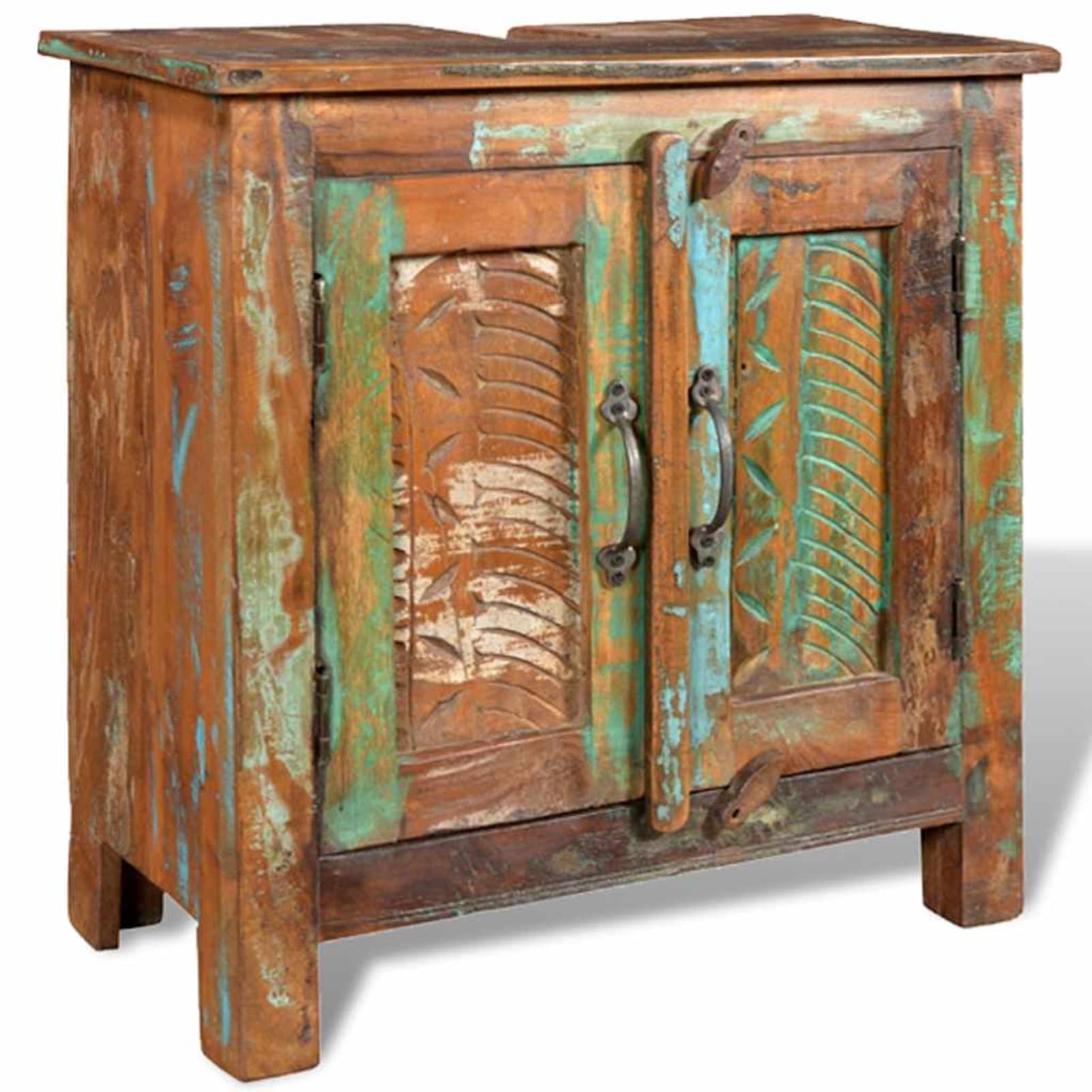 Meble łazienkowe, szafka pod umywalkę z lustrem – styl vintage, lite drewno z recyklingu, 60 x 30 x 60 cm + 45 x 55 cm, 1 zestaw do łazienki