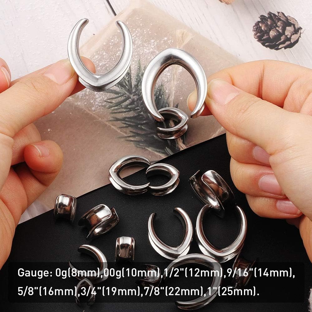LADEMAYH 2 Pairs Cute Saddle Ear Plugs Gauges for Women,Size 0g-25mm Gauges for Ears, Basic Surgical Stainless Steel Ear Tunnels Gauge Earrings Body Jewelry