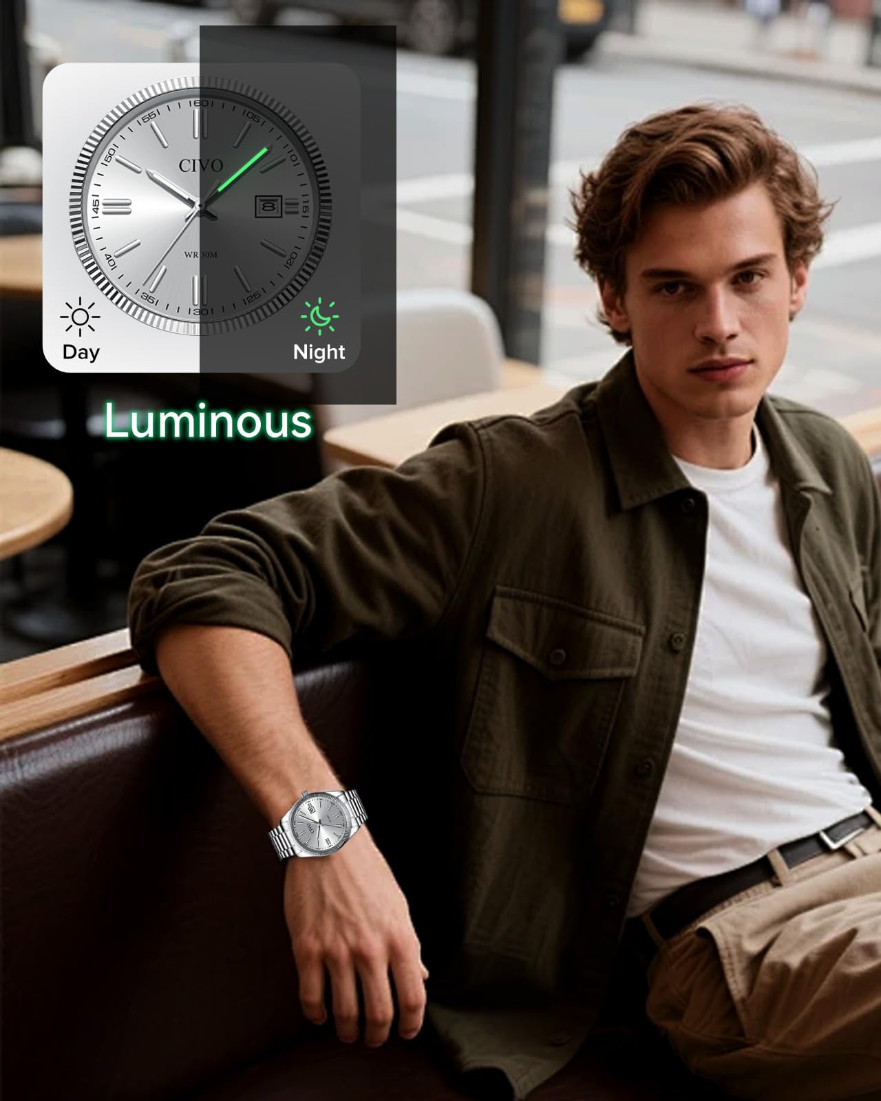 CIVO Analog Mens Watches Silver: Wrist Watches with Date Easy to Read - Dress Stainless Steel Watch for Men Gifts for Husband Father at Birthday Anniversary