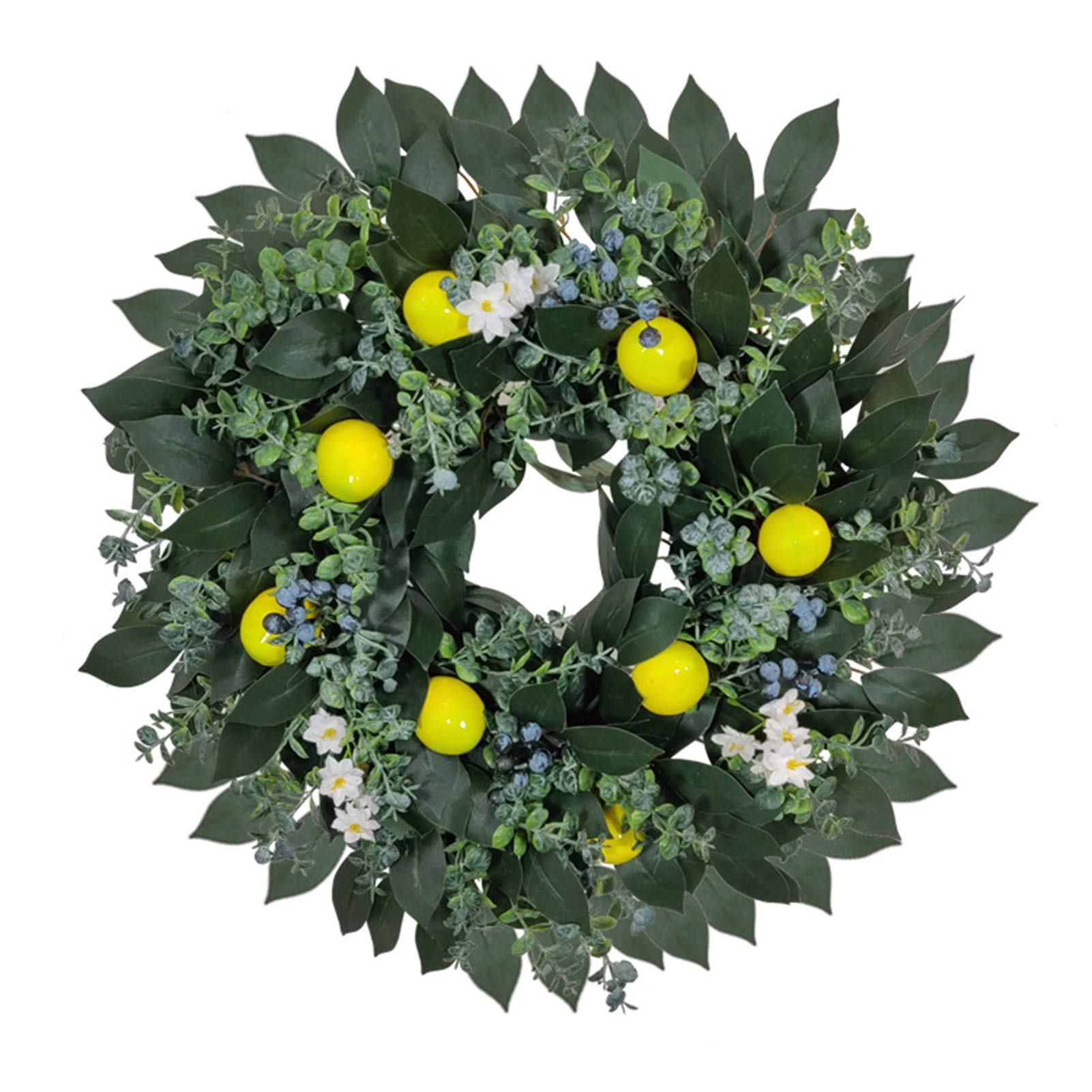 LIU- Künstlicher Zitronenkranz Verziert Mit Blaubeerbeeren Handgemachte Frühling Und Sommer Fruchtkranz Für Home Bauernhaus Vordertür Wanddekor