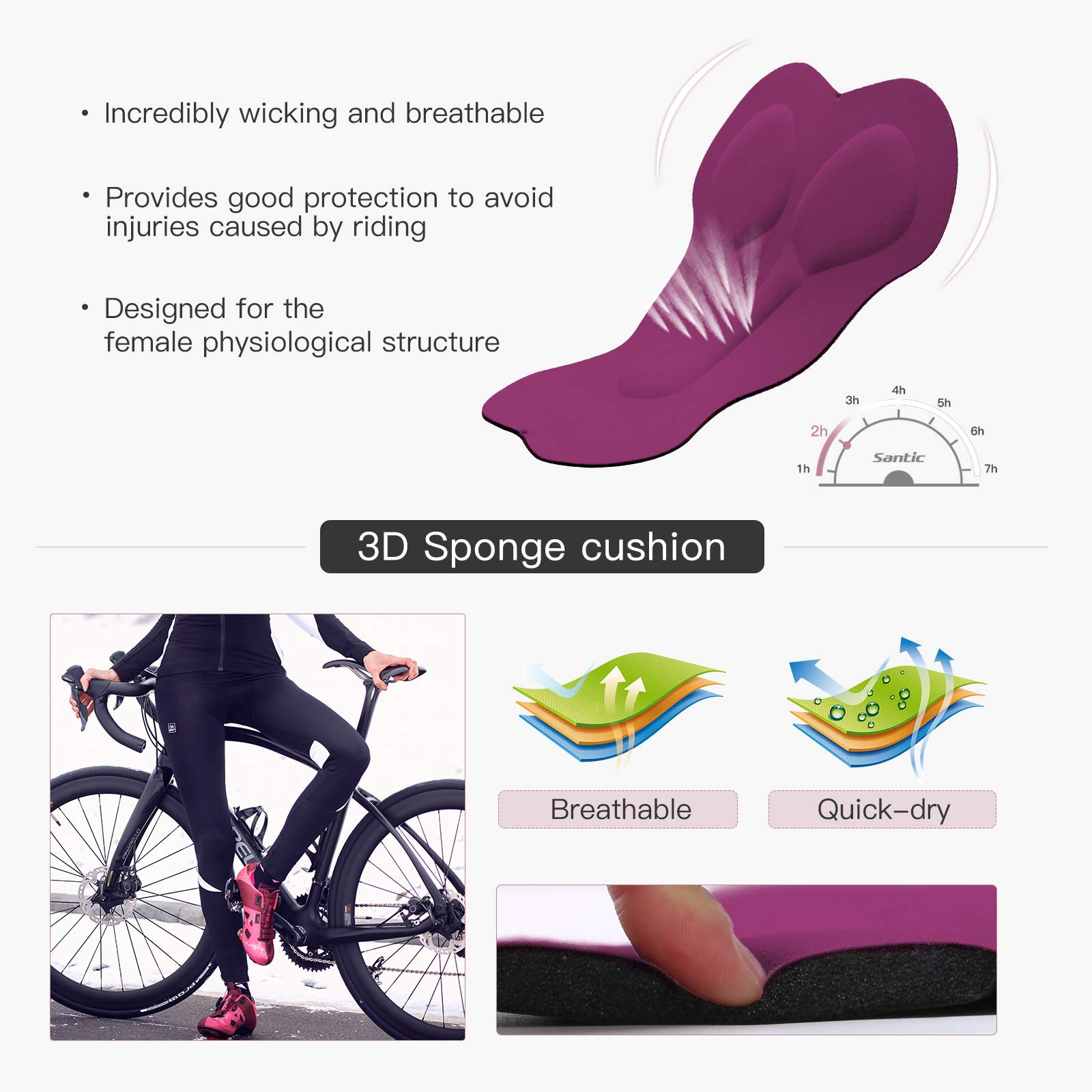 Santic Pantalon Cycliste Femme Hiver Longues Pantalon Velo Pantalon Cyclisme Rembourré Polaire Fleece Leggings de Vélo Collants de Cyclisme VTT Respirant