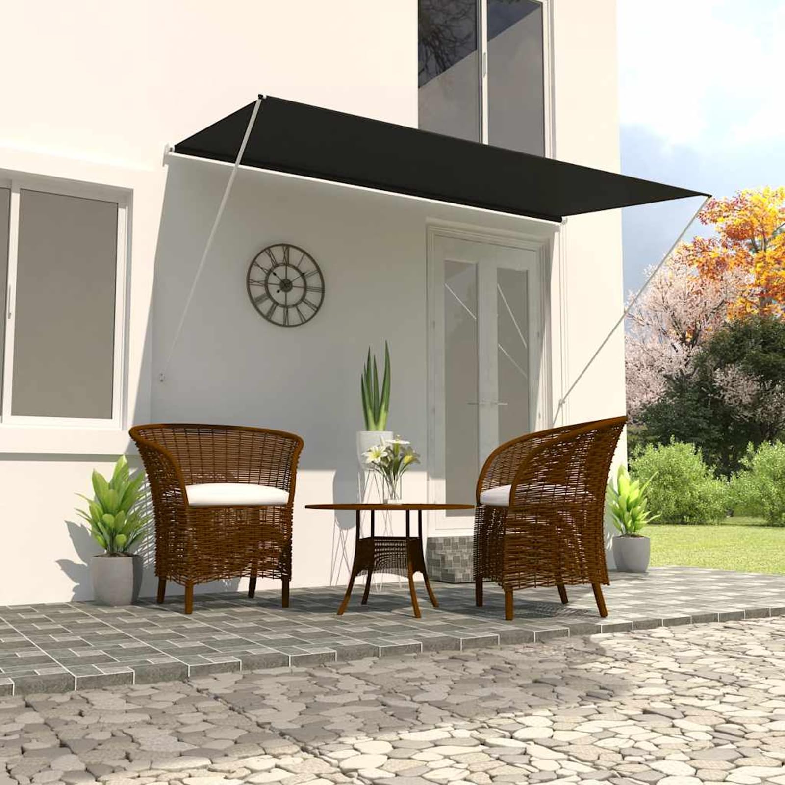 Tidyard Einziehbare Markise 350×150 cm Anthrazit, UV-beständig Wasserdicht Außenmarkise für Terrasse Balkon Sonnenschutz143762 Garten