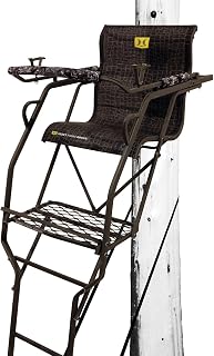 Hawk 20' Big Denali 1.5-Man SLS Ladder Stand | Durable Hunting Archery Steel 1 Person Tree Stand with Chair, Bow/Gun Holder, Footrest, Flip Back Shooting Rail & Noise Free Ladder