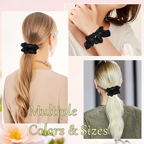 Miniatura 5 de LuSeren Paquete de 6 coleteros de satén de seda para mujer, varios tamaños, suaves y elegantes, bandas para el cabello, cintas para el cabello para