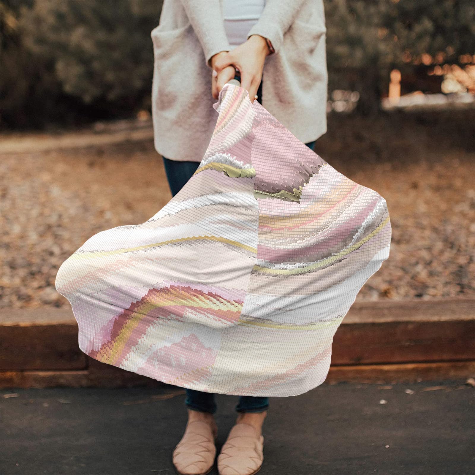 Nursing Cover for Breastfeeding Scarf, Abstract Gradient Pink Marbling Art Textured Lines Baby Car Covers Super Soft Multi Use for Canopy Shopping Cart Cover Blanket Stroller Cover