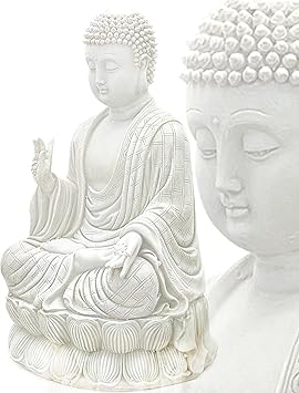 Bellaa 23279 Meditating Buddha Statue 12" inch Yoga Lotus Mudra Sitting Blessing Happy Tibetan Buda Altar Sculptures Japanese Zen Garden Decor