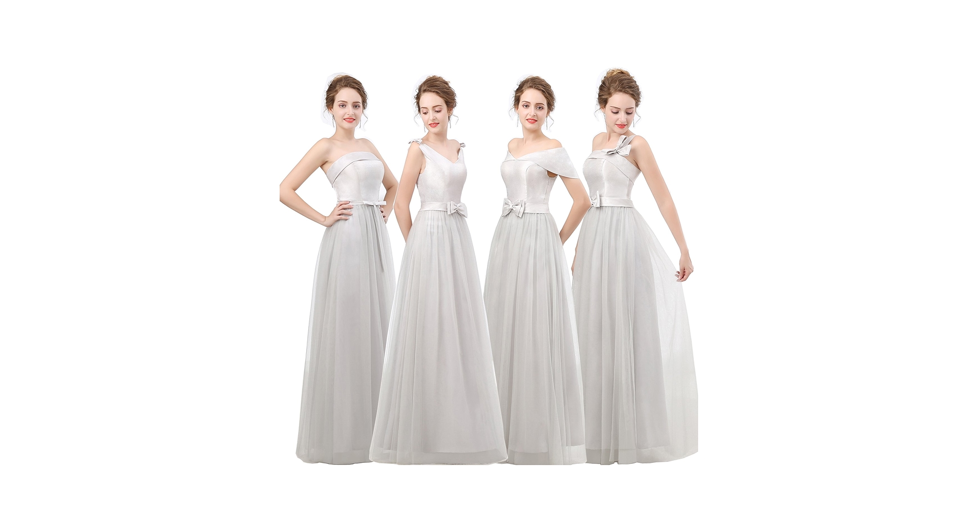 Zechun Womens Silver Bow Belt Off Shoulder Long Bridesmaid
