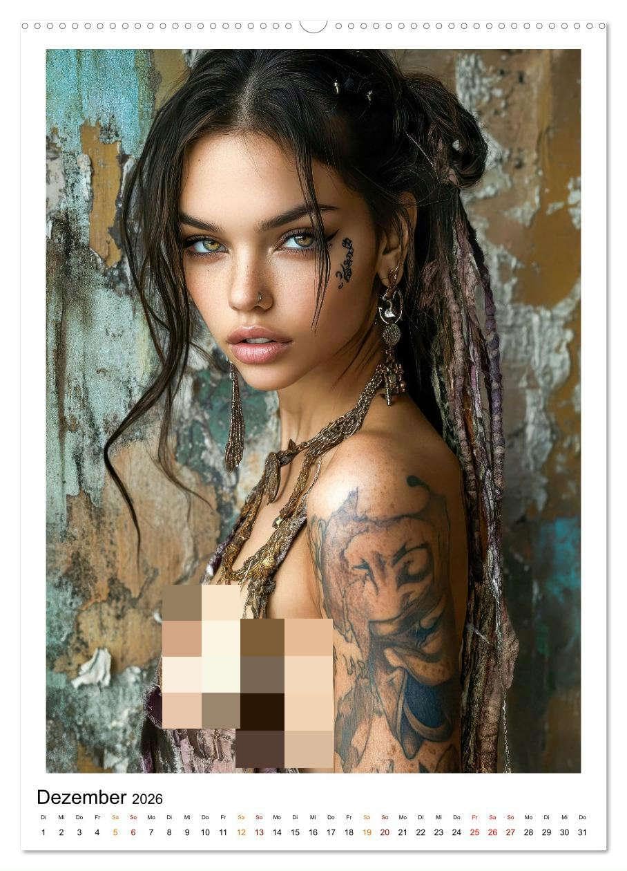 Tattoo Dreams - Sinnliche Kunstwerke (Wandkalender 2026 DIN A2 hoch), CALVENDO Monatskalender: Erotische Frauen verzaubern mit sexy Tatoos. (CALVENDO Erotik)