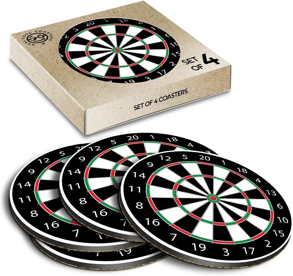 4 x Eco Boxed Cork Coasters - Dart Board Darts Game Drink Cup Mug Glass Table Mat #4643