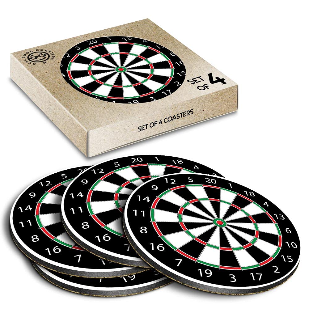 4 x Eco Boxed Cork Coasters - Dart Board Darts Game Drink Cup Mug Glass Table Mat #4643