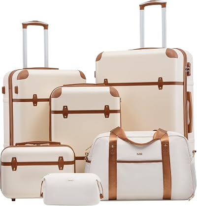 Coolife Luggage Set 6-Piece Suitcase Set Carry On Luggage PC Hardside Luggage TSA Lock Spinner Wheels Telescopic Handle
