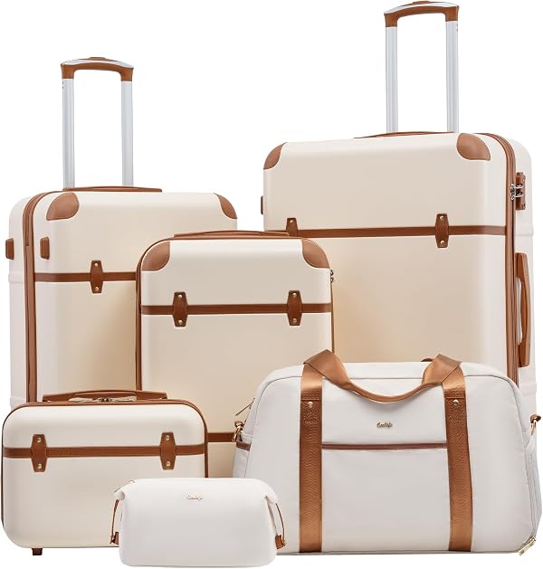 Coolife Luggage Set 6-Piece Suitcase Set Carry On Luggage PC Hardside Luggage TSA Lock Spinner Wheels Telescopic Handle