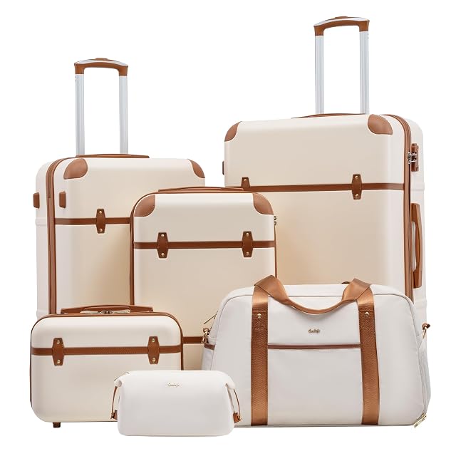Coolife Coolife Luggage Set, PC Hardside, TSA Lock, 6-Piece, White