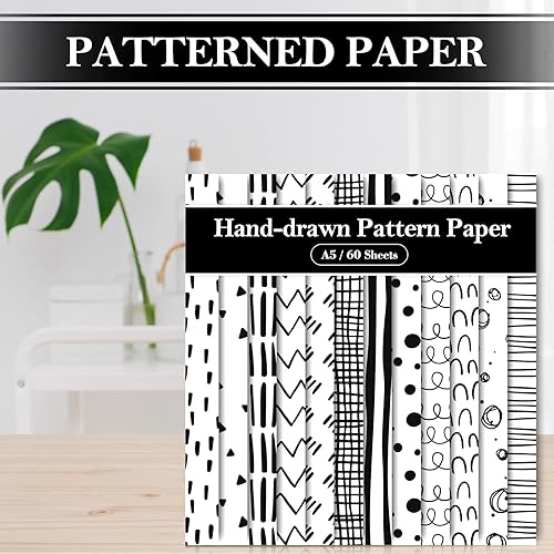 Miniatura 4 de Whaline 60 hojas de papel con patrón de garabatos en blanco y negro tamaño A5 dibujado a mano para garabatos y puntos papel de manualidades