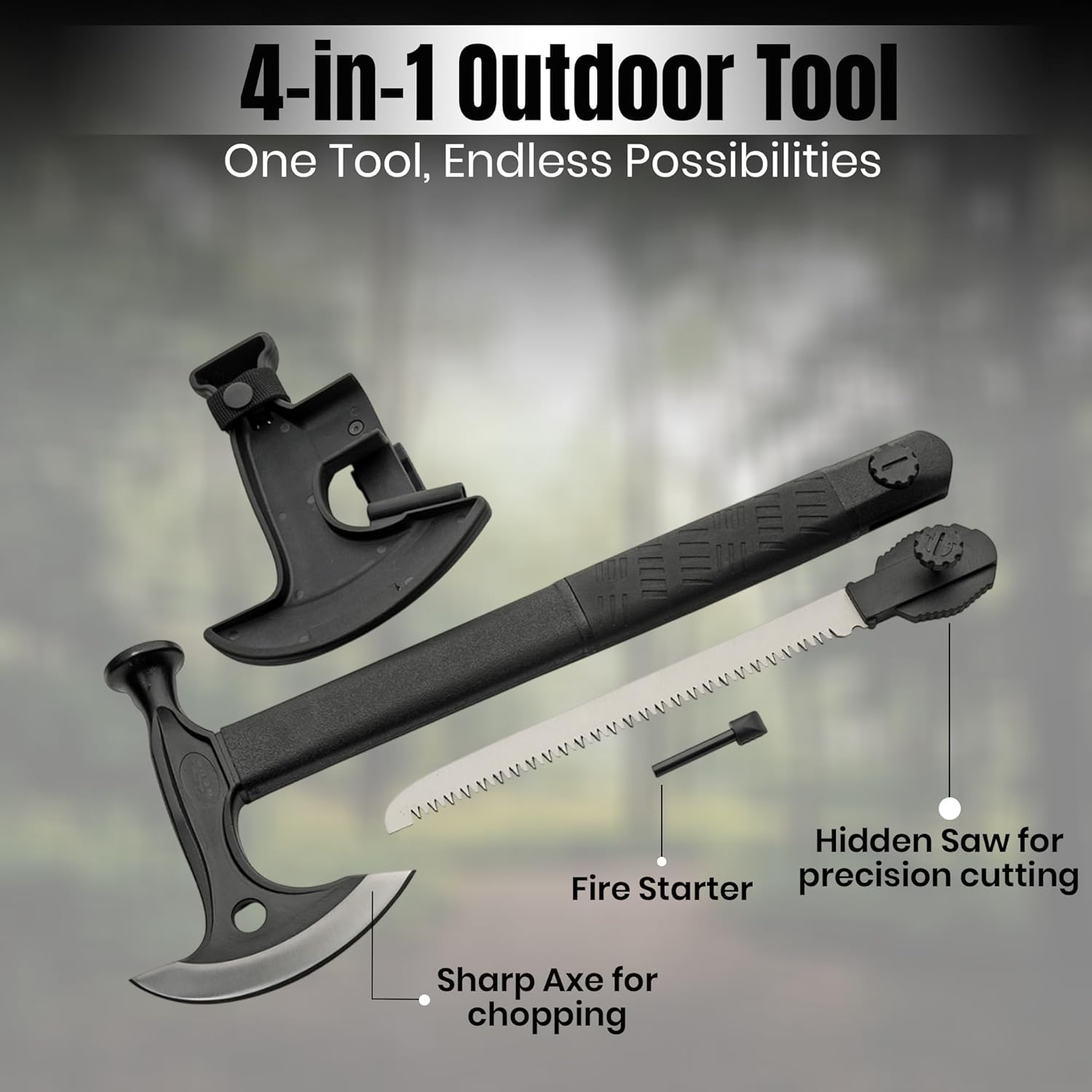 Rite Edge 17.5-Inch Hiker's Hatchet – Multi-Tool Axe with Hidden Saw, Fire Starter, Hammer, and Nylon Fiber Handle – Includes ABS Sheath for Camping and Survival