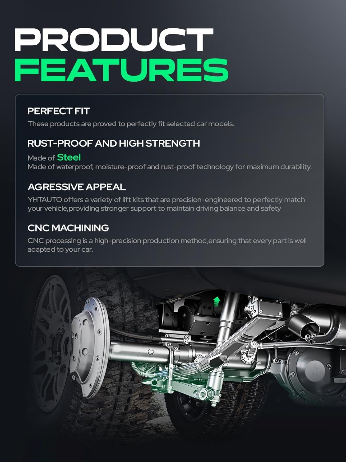 YHTAUTO 2 Inch Front & 2 Inch Rear UTV Full Leveling Lift Kit Fits Kawasaki Teryx/Teryx4 750 2012-2013, 800 2015-2022 | Raise the Front & Rear By 2 Inch | 4PCS Suspension Leveling Kit w/Hardware