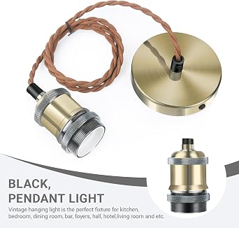 Licperron Vintage Pendant Light Fitting Kit, Brown Twisted Braided Flex Ceiling Lamp, E27 Light Fitting Kit - Antique Brass. 1pack [Energy Class D]
