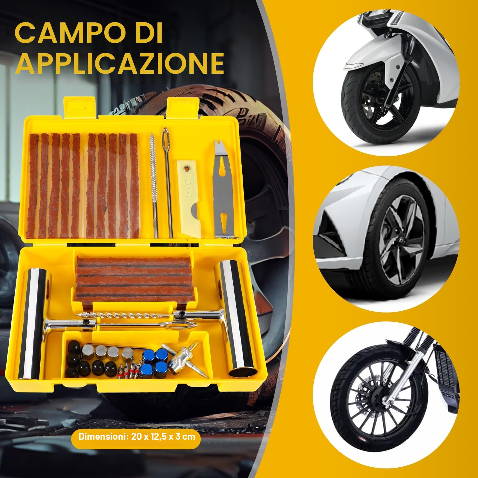Kit Riparazione Pneumatici Auto Moto 58pcs, Kit Riparazione Gomme Moto, Kit Foratura Auto, Valido per Tutti i Tipi di Pneumatici per Auto, Moto, Camion, Trattore, Camper