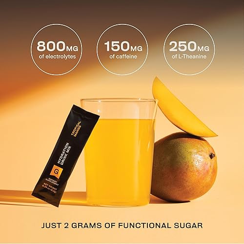 Vista 4 de Gainful Paquetes de hidratación + cafeína en polvo con electrolitos clave, magnesio y sodio + L teanina, mezcla de bebida baja en azúcar, mango