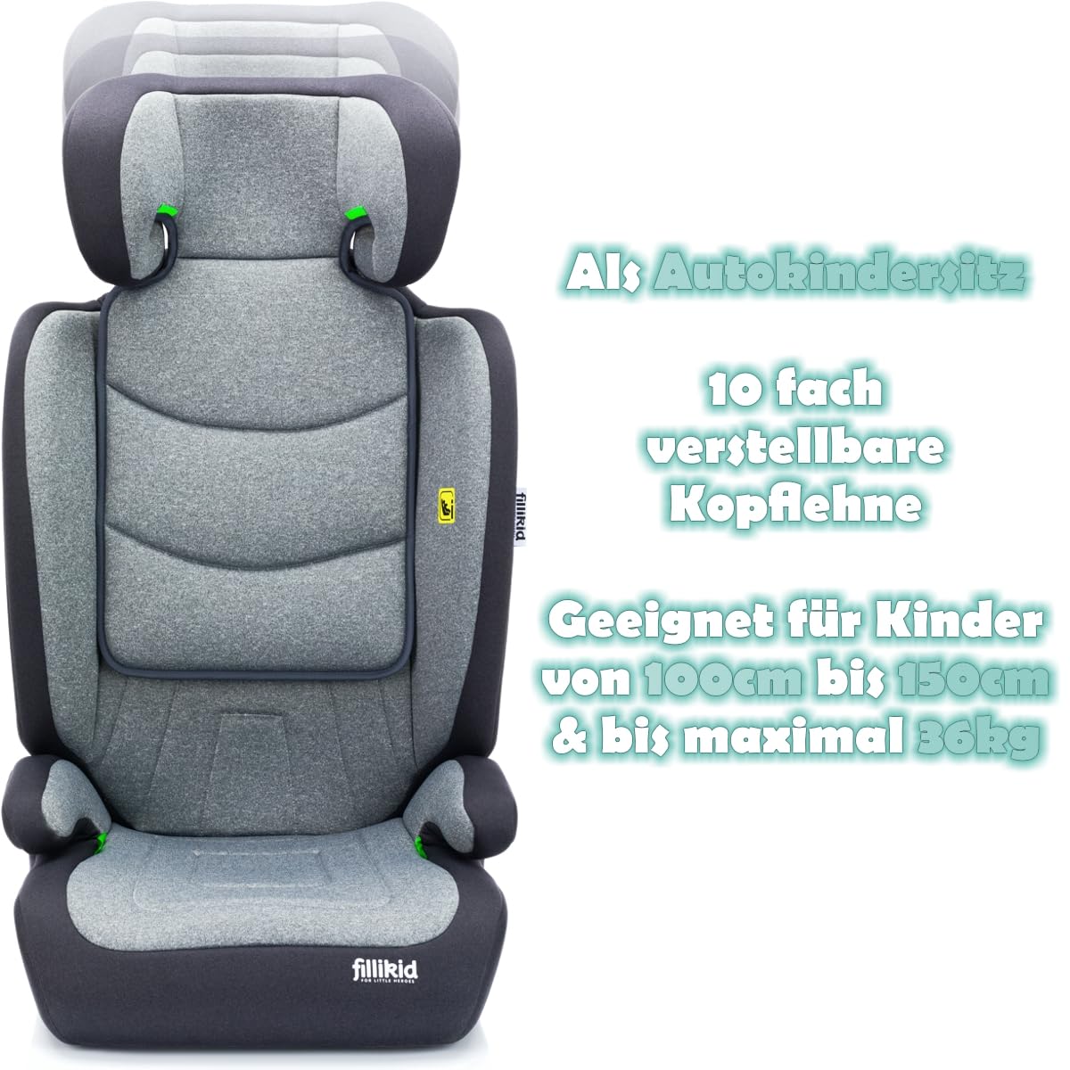 2IN1 Autositz Sitzerhöhung Kindersitz nach ECE R129 für Kinder von 100-150 cm höhenverstellbar Grau