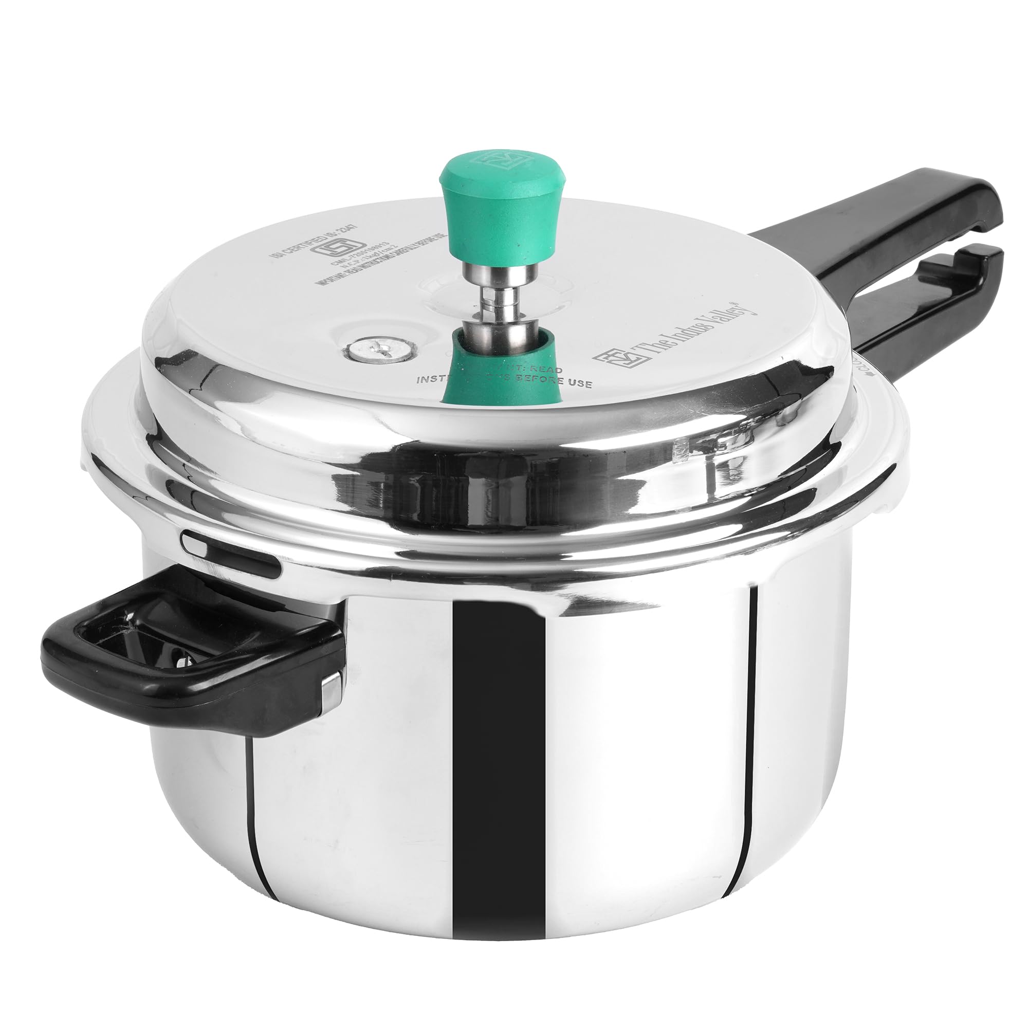 The Indus Valley Triply Stainless Steel Pressure Cooker Outer Lid | Medium, 5Ltr, 2.4kg | Induction Friendly | ISI-Certified, Nonstick 3-Layer Body, 100% Pure & Toxin-Free, 5 Years Warranty
