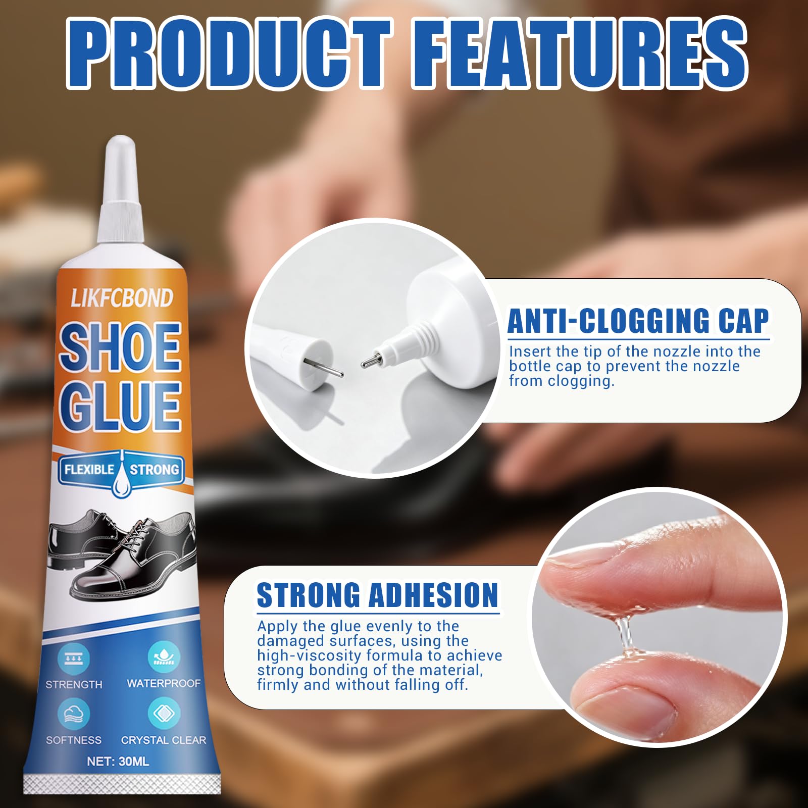 Colla per Scarpe Extra Forte, 2 Pezzi 30ML Adesivo per Scarpe Impermeabile, Trasparente Adesivo per Riparazione Suola Colla Scarpa Adatto per Scarpe Usurate Stivali, Ginnastica, Pelle