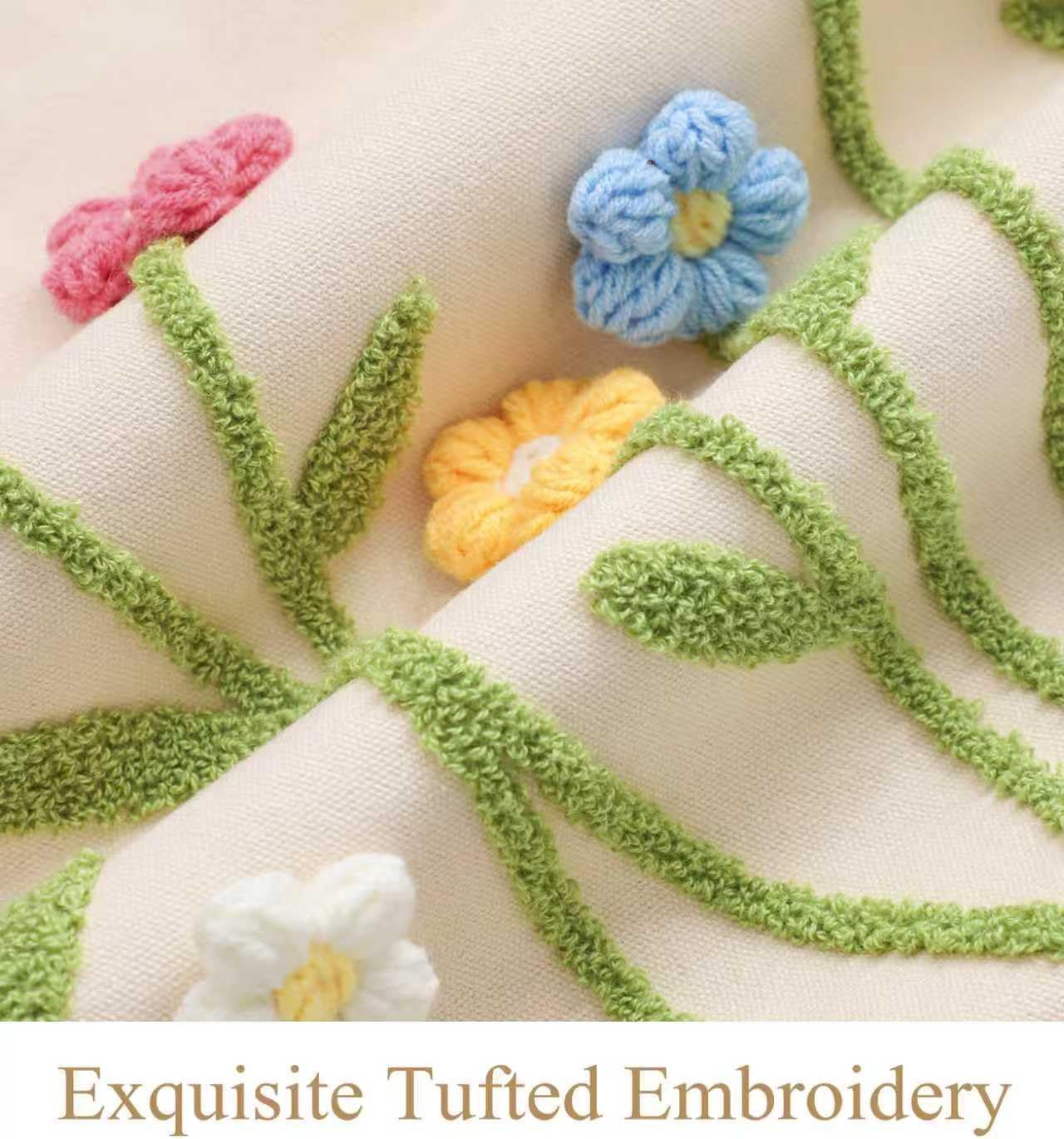 Embroidery Canvas Tote Bag for Women with Pocket & Buckle Cute Reusable Tote for Shopping Grocery Work - Image 4